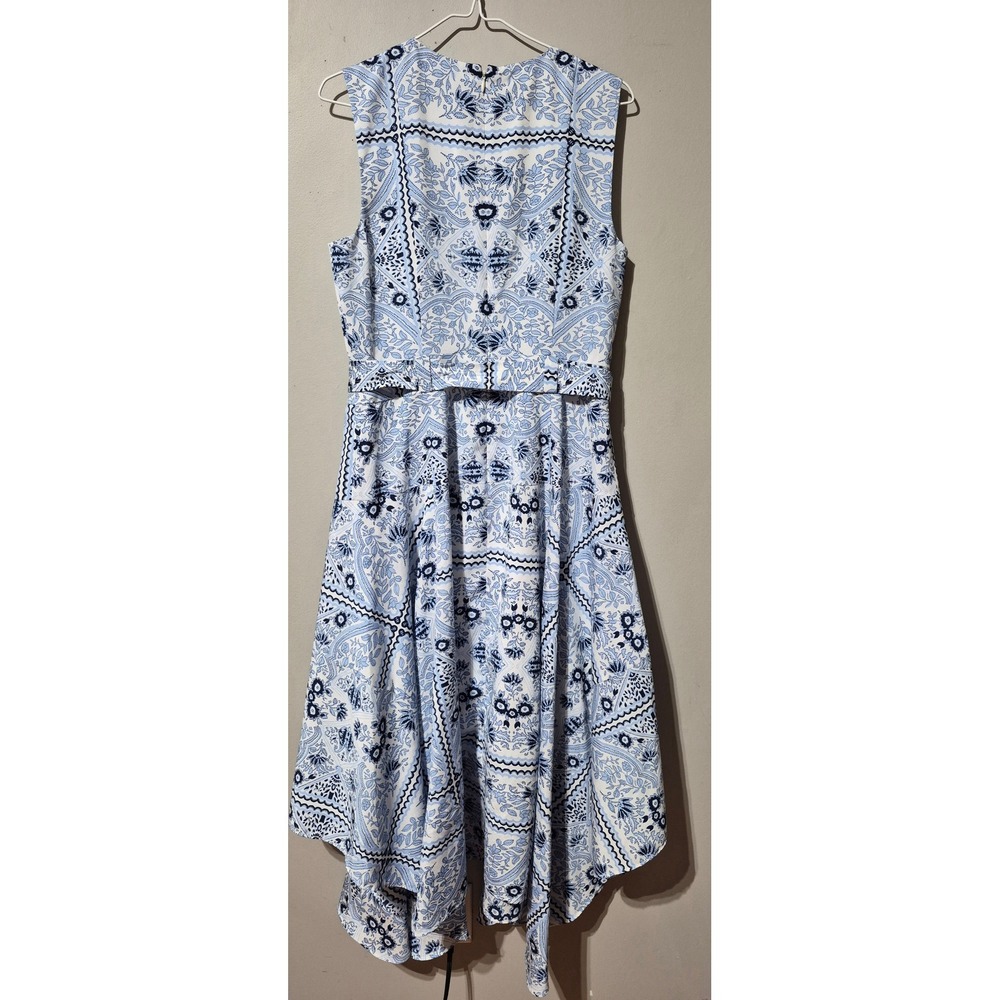 Calvin Klein Blue White Paisley Bandana High Low Handkerchief Dress M9PBZ967 10 - Picture 2 of 6